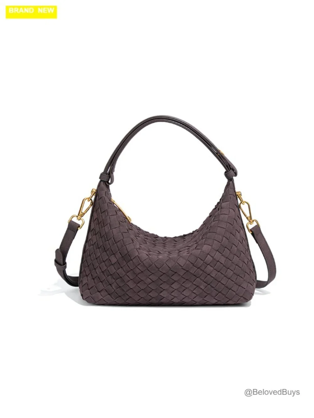 Woven Faux Suede Hobo Purse, Convertible Shoulder Crossbody Bag with 2 Straps